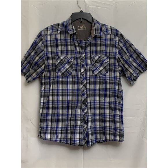 Kavu Mens Plaid Shirts Large 2 Shirts Lot Bundle Short Sleeve Yellow Blue - Picture 4 of 7